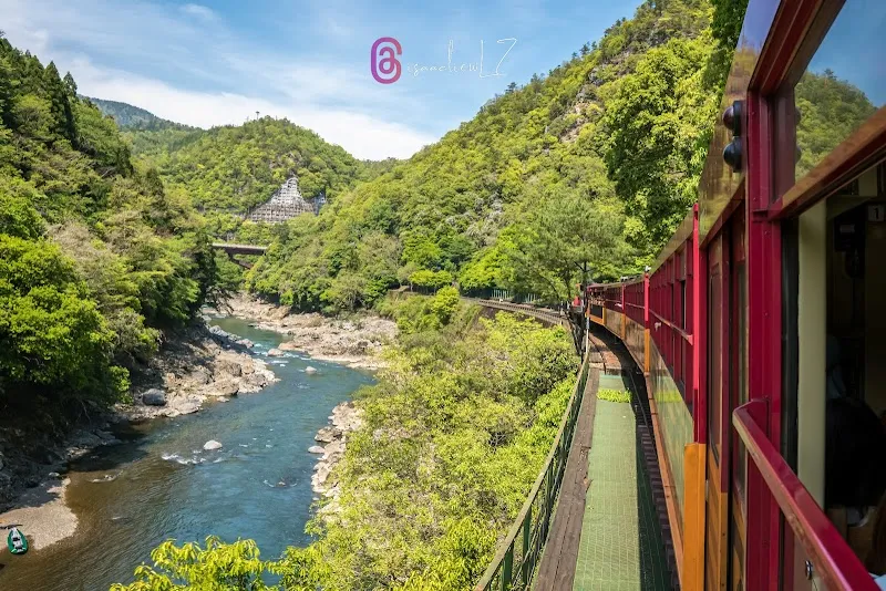Sagano Scenic Railway trolley train tourist attraction in Arashiyama, KYO
